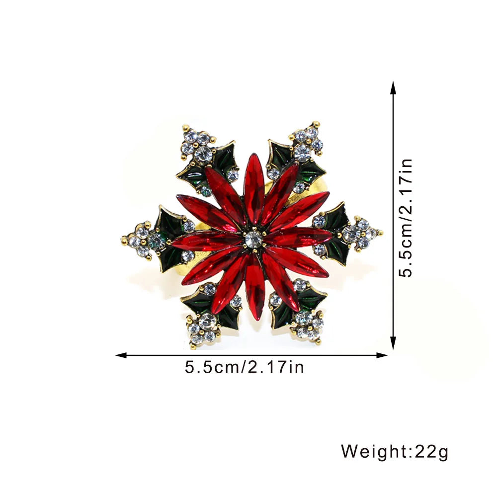 6Pcs Rhinestone Snowflake Christmas Napkin Rings for Dinning Table Setting Wedding Receptions Christmas Thanksgiving Holiday