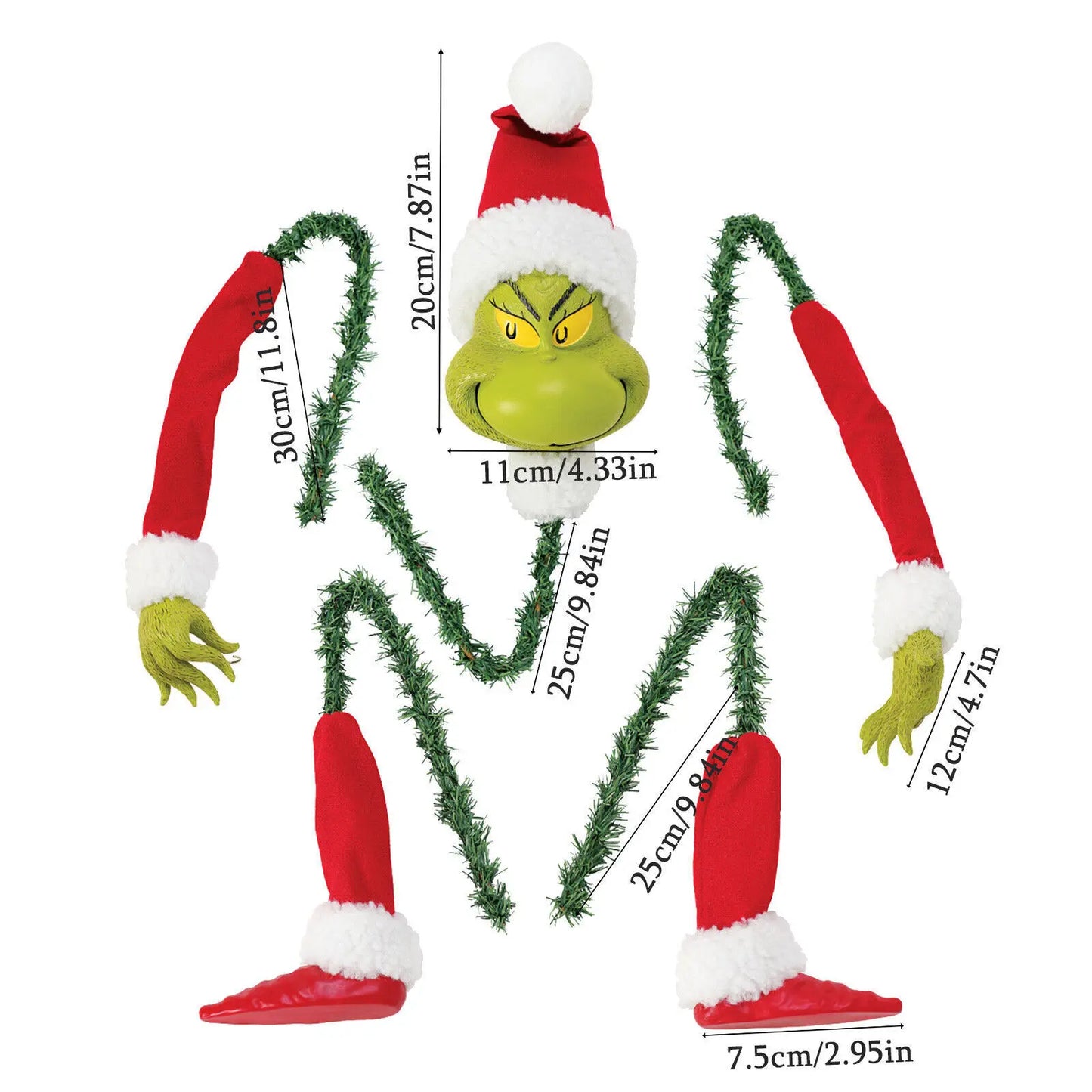 5PCS Arm Leg Head Ornaments Holder Head/Arms and Leg Grinch Stole Stuffed Stuck Topper Garland Ornament Xmas Elf Body Tree Decor