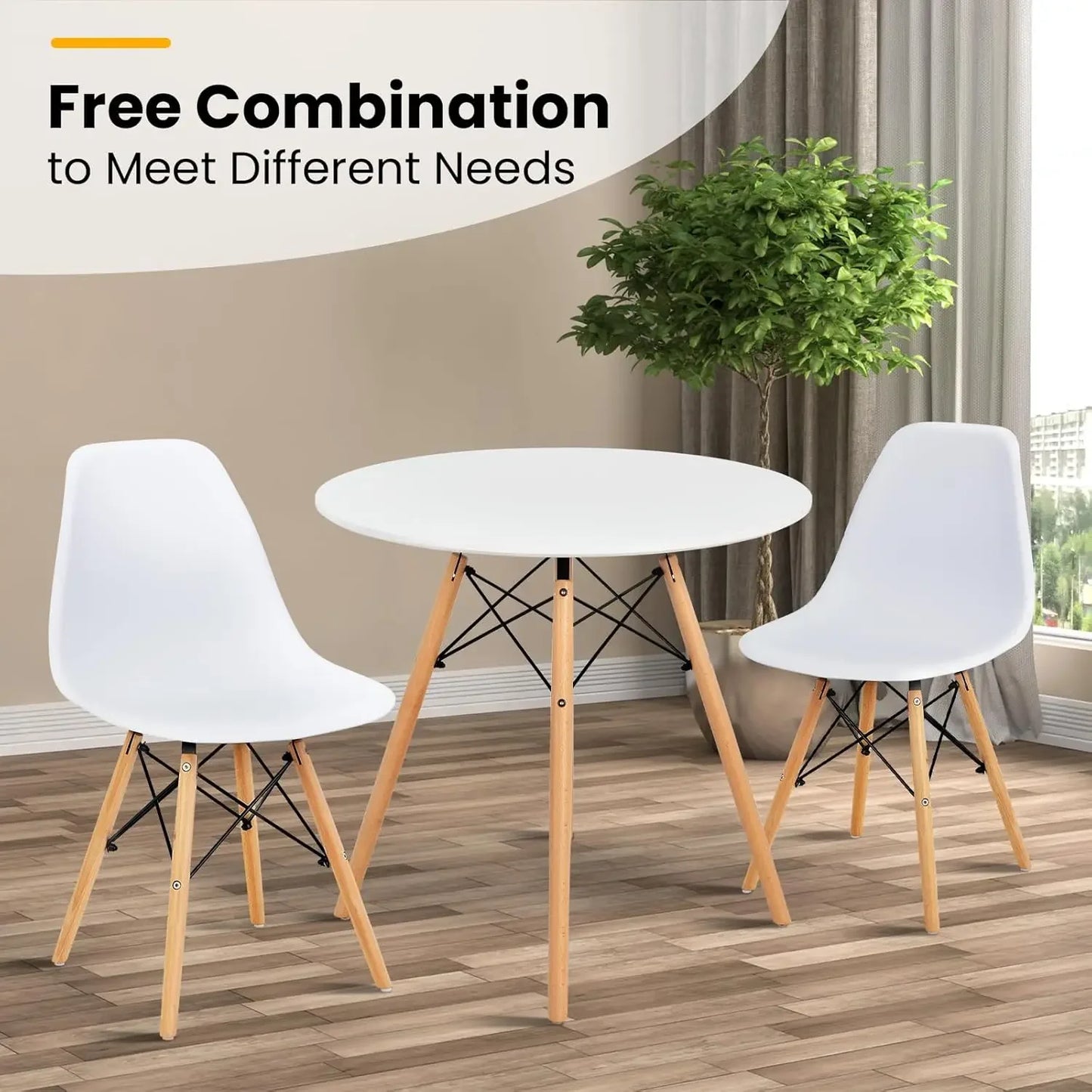 Round Dining Table Set for 4 Solid Wood Legs Round Kitchen Table and Chairs for Small Space White