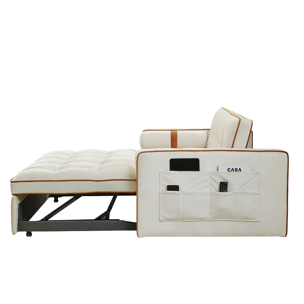 Modern Sofa Bed 2 Seater Loveseats Sofa Couch with side pockets, Adjsutable Backrest and Lumbar Pillows for Office Living Room