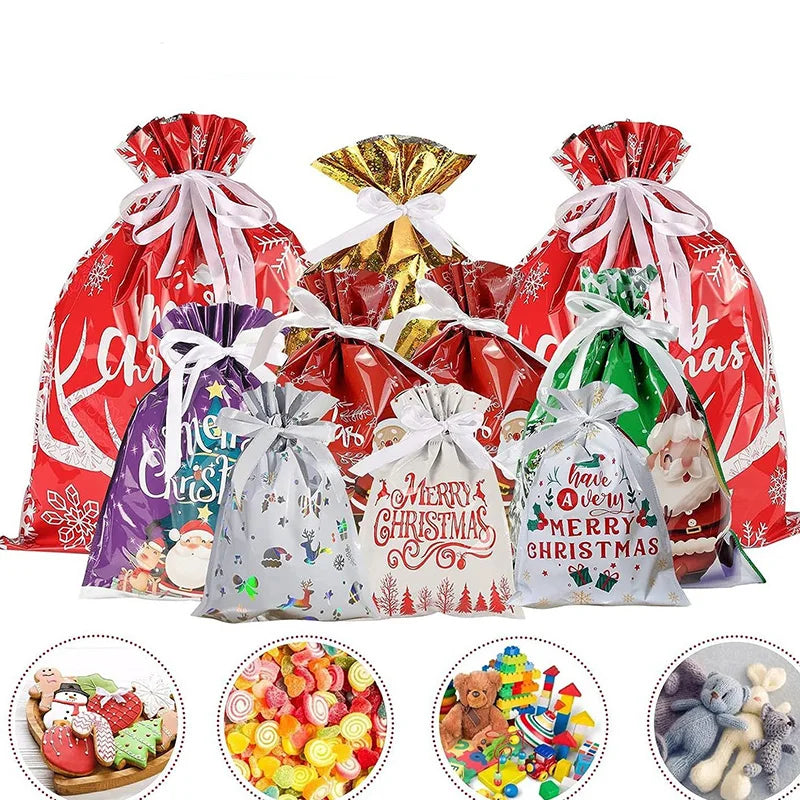 Christmas Gift Bags Large Capacity Merry Christmas Drawstring Gift Packaging Bags 2025 Navidad Party Candy Cookie Wrap Pouch