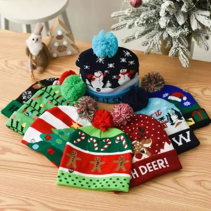 Christmas Hat Year Xmas Party Decor Creative Flashing Led Light Snowman Winter Warm Color Knitted Cap Christmas Gift Christmas