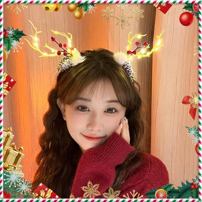 Christmas Hair Accessories Christmas Led Headbands Elk Antlers Glowing Headband 2025 New Year Party Decoration Photo Props 머리띠