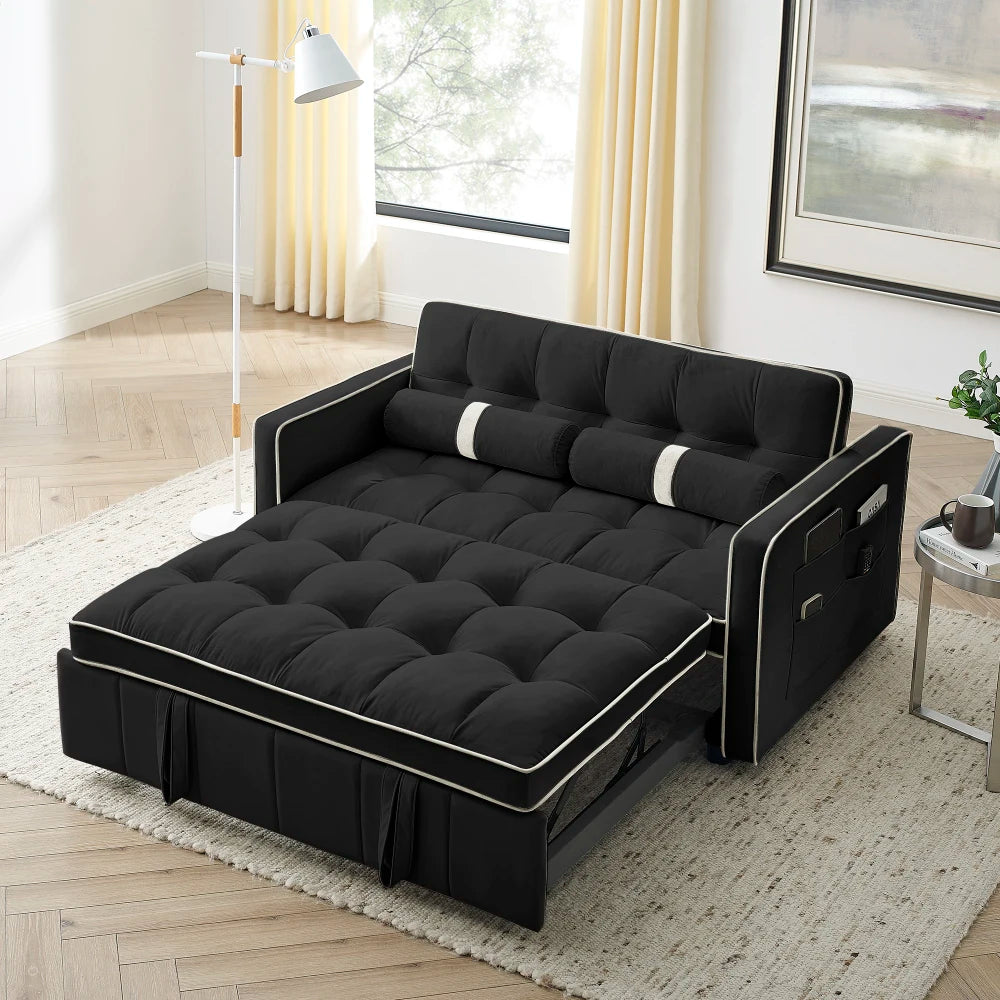 Modern Sofa Bed 2 Seater Loveseats Sofa Couch with side pockets, Adjsutable Backrest and Lumbar Pillows for Office Living Room