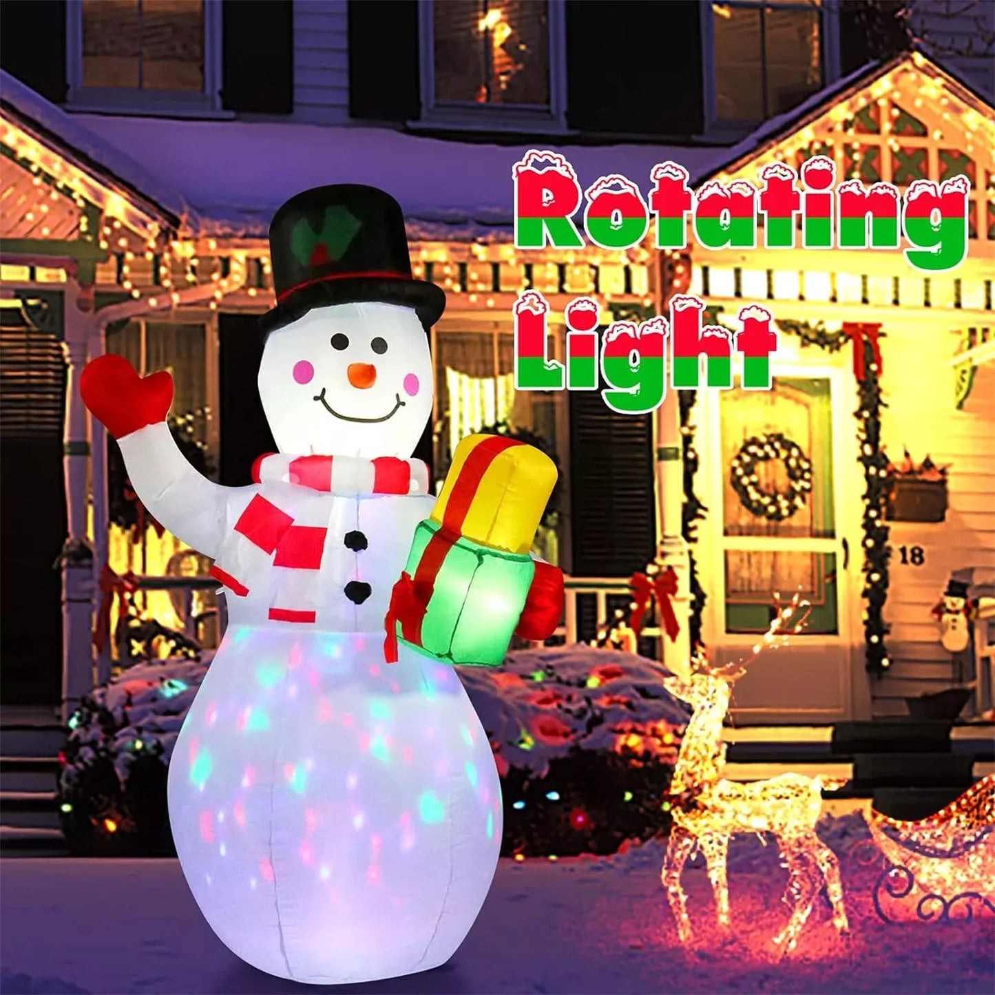 5FT Christmas Inflatables Snowman Outdoor Toys Blow Up Snowman With LED Lights