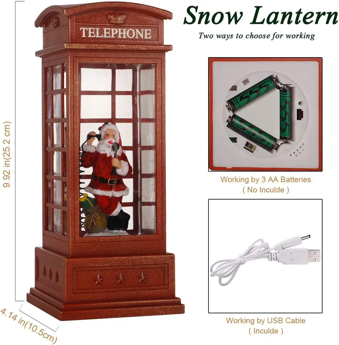 Christmas Snow Globe Lantern Christmas Decorations for Home with Timer & Music