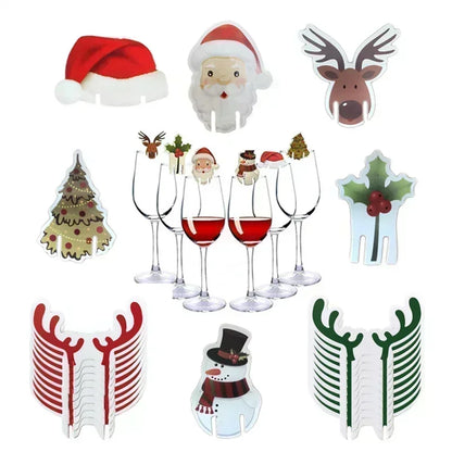 10/20/30PCS Christmas Cup Card Santa Hat Wine Glass Decor Ornaments Navidad Noel New Year Gift Christmas Decorations