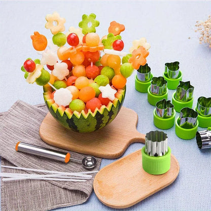 12pcs/set Vegetable Cutter Shapes Stainless Steel Cookie Cutters Fruit Stamps Cake Decorating Molds Salad Making Kitchen Tools