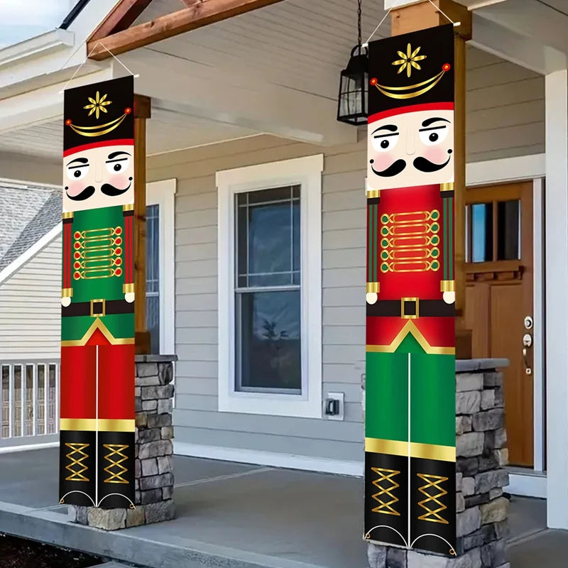 2PCS Nutcracker Soldier Banner Christmas Door Curtain Merry Christmas Decoration for Home 2024 Xmas Navidad Natal New Year Gifts