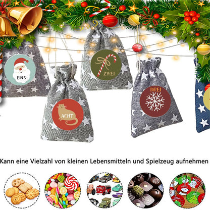 24pcs Digital Christmas Drawstring Burlap-Bag Advent Calendar Countdown