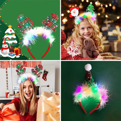 Christmas Hair Accessories Christmas Led Headbands Elk Antlers Glowing Headband 2025 New Year Party Decoration Photo Props 머리띠