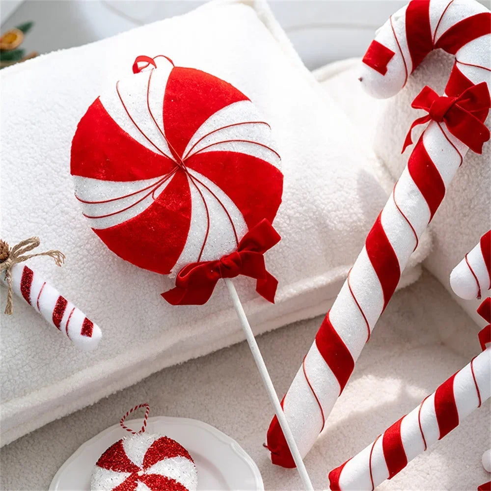 Christmas Large Candy Canes Christmas Tree Lollipop Decoration Ornaments White and Red Decorative for Home Party Decor Xmas Gift