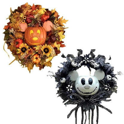 Pumpkin Mickey Wreath Decor Halloween Thanksgiving Front Door Decoration Outside Holiday Party Hanging Ornaments Plastic