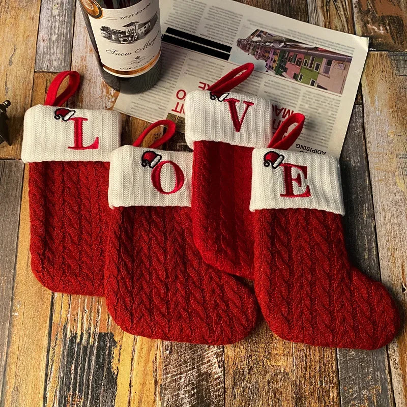 Letters Christmas Stocking New Knitting Christmas Tree Pendant Decorations For 2025 Xmas Gift Snowflake Alphabet Christmas Socks