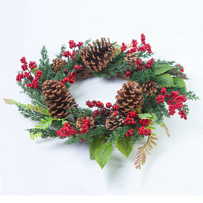 YeeNanee Christmas Decoration Wreaths for Front Door Handmade Cypress Leaf Red Berry Pine Wreath Xmas Home Wall Window Decor