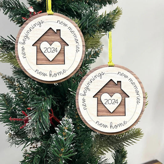 YOMDID Home Ornament 2024 First Christmas Ornament Wooden Housewarming Gifts For New House Wedding Gifts With House Is Wrapped