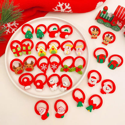 Kids Christmas Headwear Set Cute Santa Claus Tree Deer Princess Girl Hair Ropes Hairpins Kids Red Hair Clips Xmas Gifts for Girl