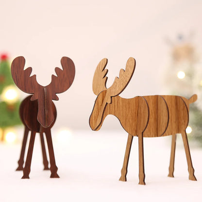 1/4Pcs Christmas DIY Wooden Deer Pendant/Assembling Decorations Wooden Pendants Kid Gift Two size Elk Desktop Decoration Noel