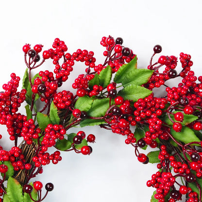 YeeNanee Christmas Decoration Wreaths for Front Door Handmade Cypress Leaf Red Berry Pine Wreath Xmas Home Wall Window Decor