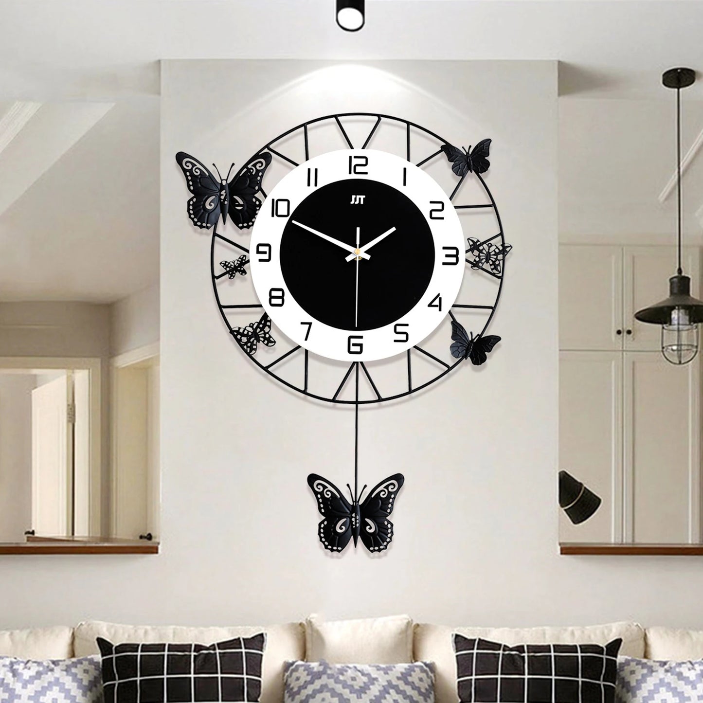 20inch Large Round Butterfly Wall-mounted Clock Creative Iron Craft  Modern Metal Quartz Clock Home Living Room Decor Silent