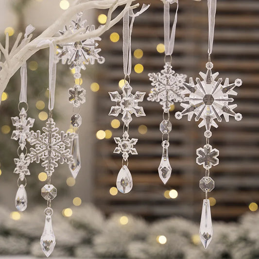 6pcs Crystal Christmas Ornaments for Christmas Tree Decorations-Hanging Acrylic Snowflake Icicle Ornaments with Drop Pendants