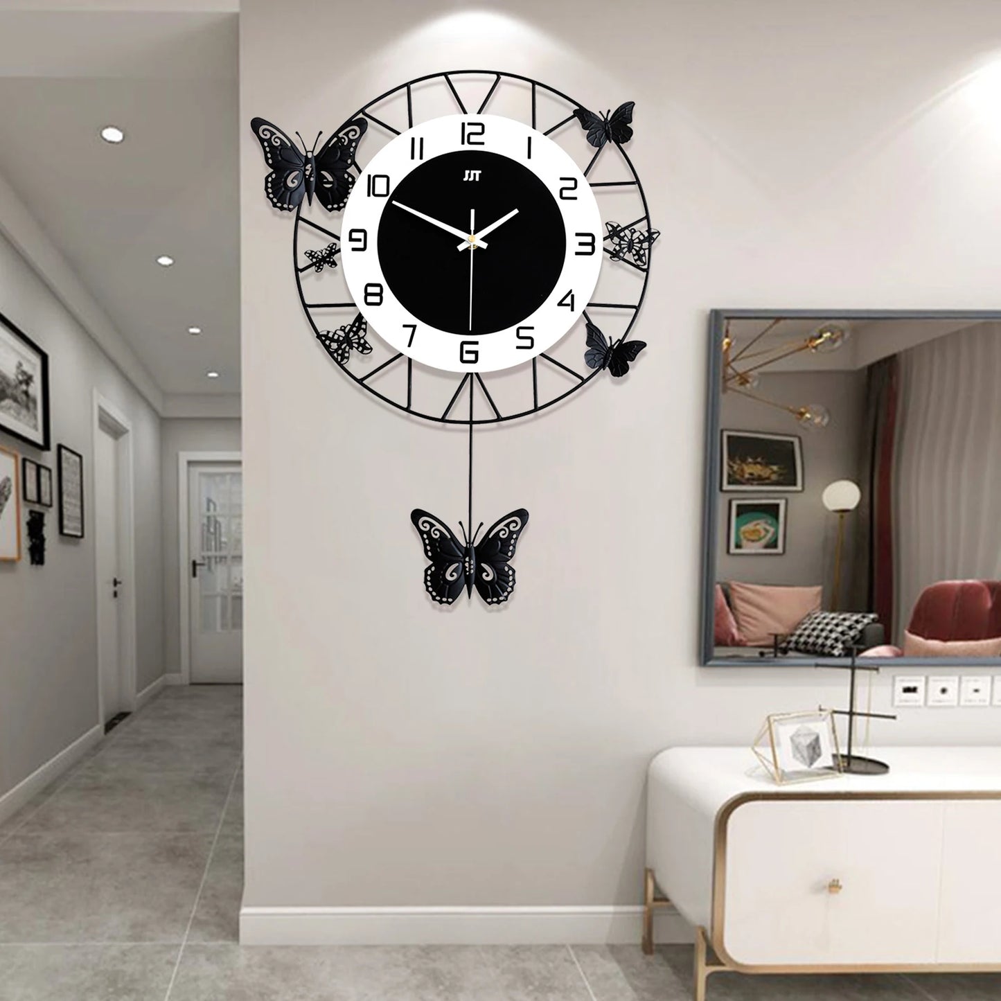 20inch Large Round Butterfly Wall-mounted Clock Creative Iron Craft  Modern Metal Quartz Clock Home Living Room Decor Silent