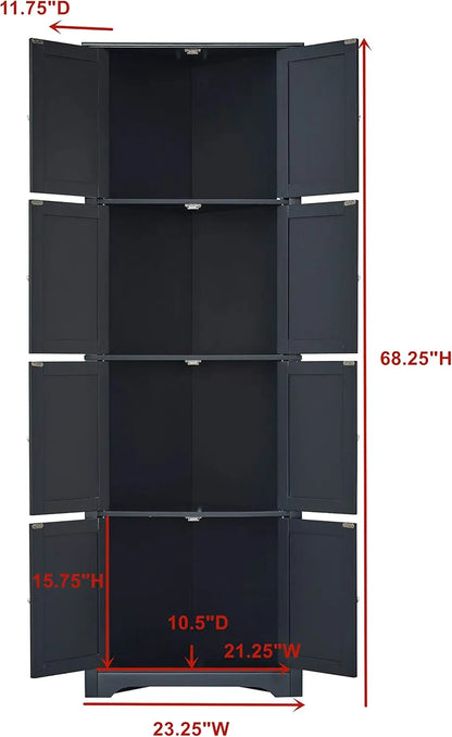 4-Tier 68" Corner Kitchen Pantry Storage Cabinet with 8 Doors