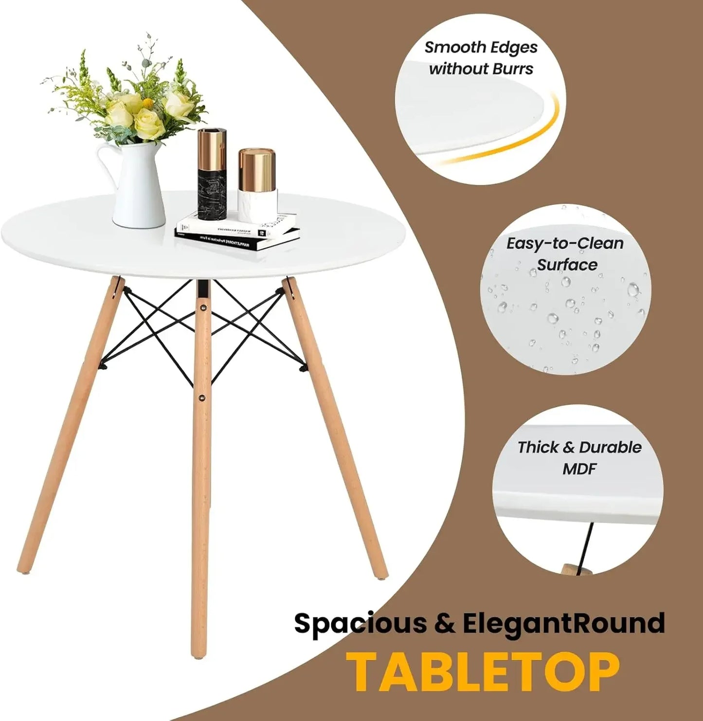 Round Dining Table Set for 4 Solid Wood Legs Round Kitchen Table and Chairs for Small Space White