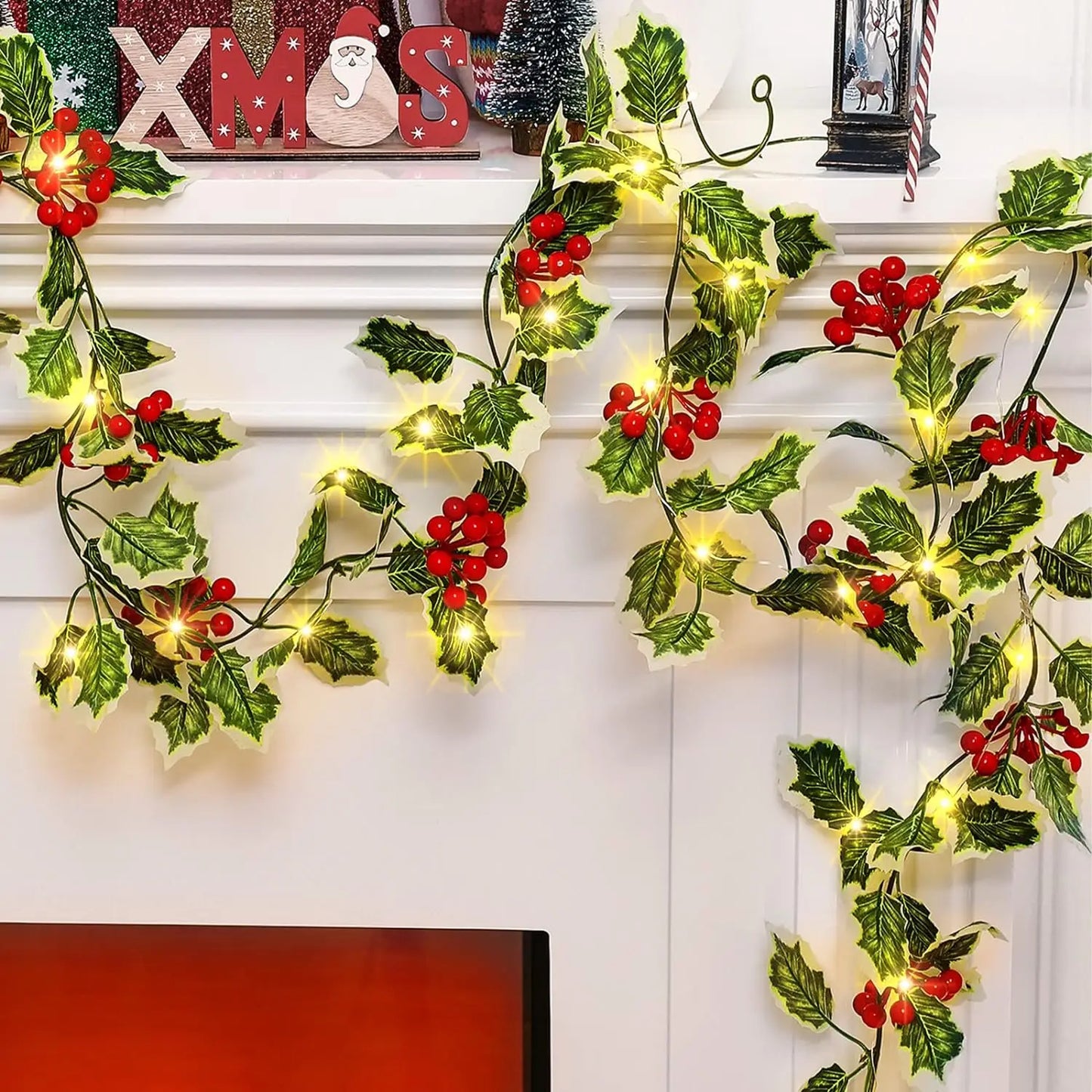 LED Lights up vines with Red Berry Christmas Artificial String Lights for Thanksgiving Day Christmas Winter New Year Decoration