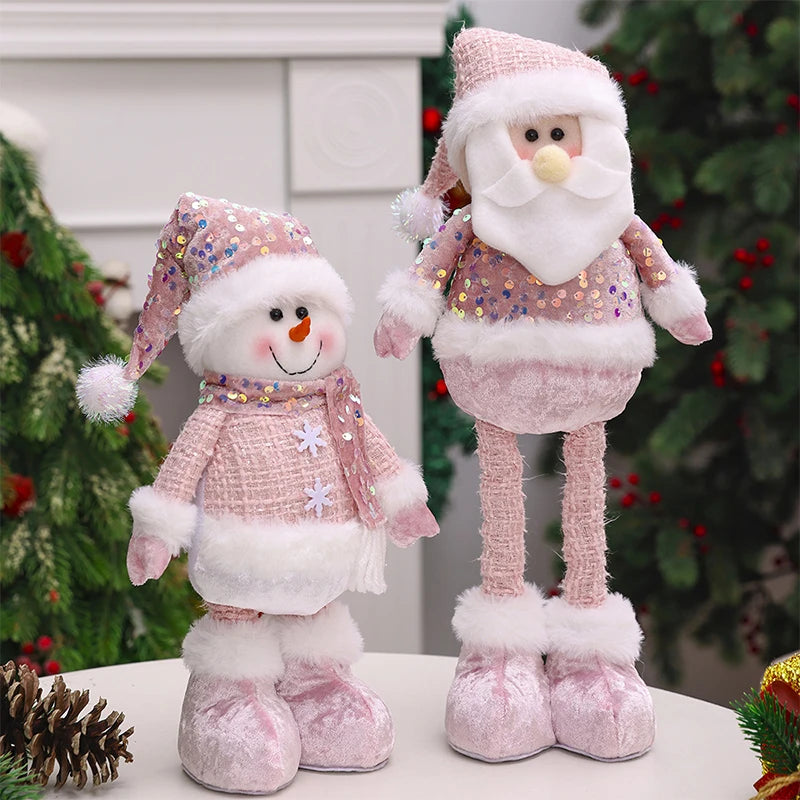 1pc- Christmas Decorations Pink Old Man Snowman Elk Telescopic Figure Window Bedroom Display Christmas Gifts