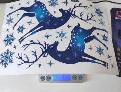 Christmas Blue Snowflake Stickers Blue Elk Snowflake Window Sticker New Year Glass Stickers Noel Stickers Merry Christmas Decor