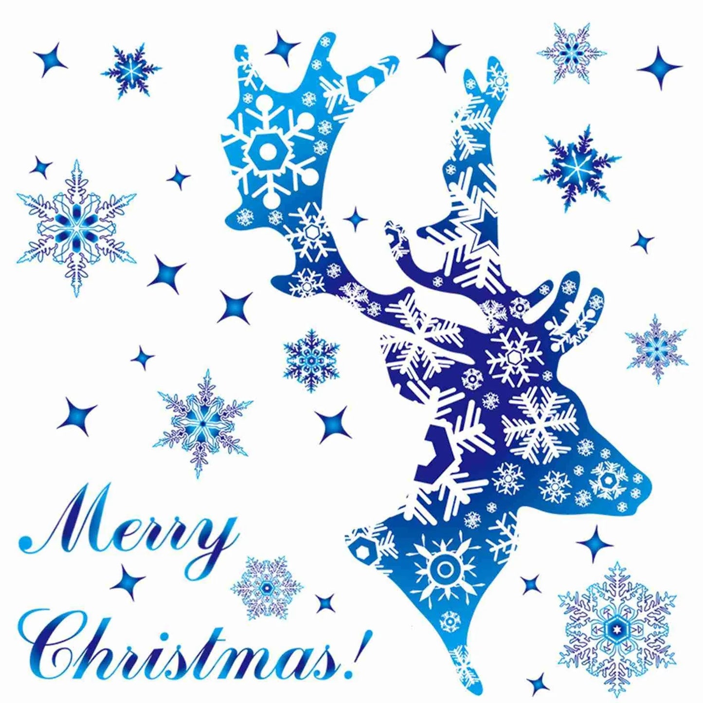 Christmas Blue Snowflake Stickers Blue Elk Snowflake Window Sticker New Year Glass Stickers Noel Stickers Merry Christmas Decor