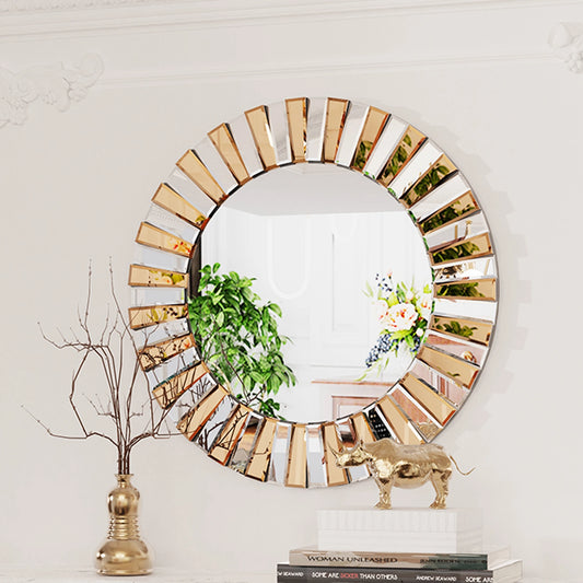 Decorative Mirrors Round Sunburst Wall Mirror Beveled Edge Glass Bathroom Vanity Mirror Hanging Accent Mirrors for Living Room