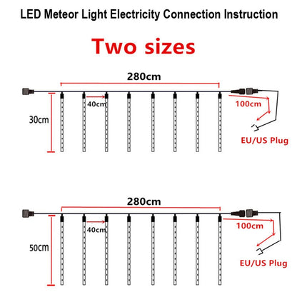 LED Meteor Shower Rain Lights Waterproof Falling Raindrop Fairy String Light for Christmas Decoration Holiday Party Patio Decor