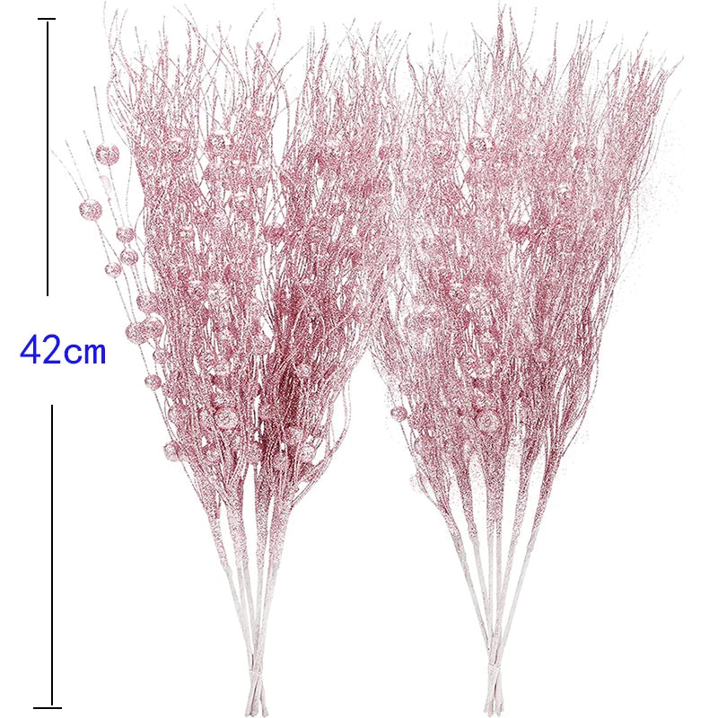 5pc Christmas Tree Decoration Glitter Branches Artificial Flowers for Home Fake Flowers Xmas Ornaments New Year Party Decor