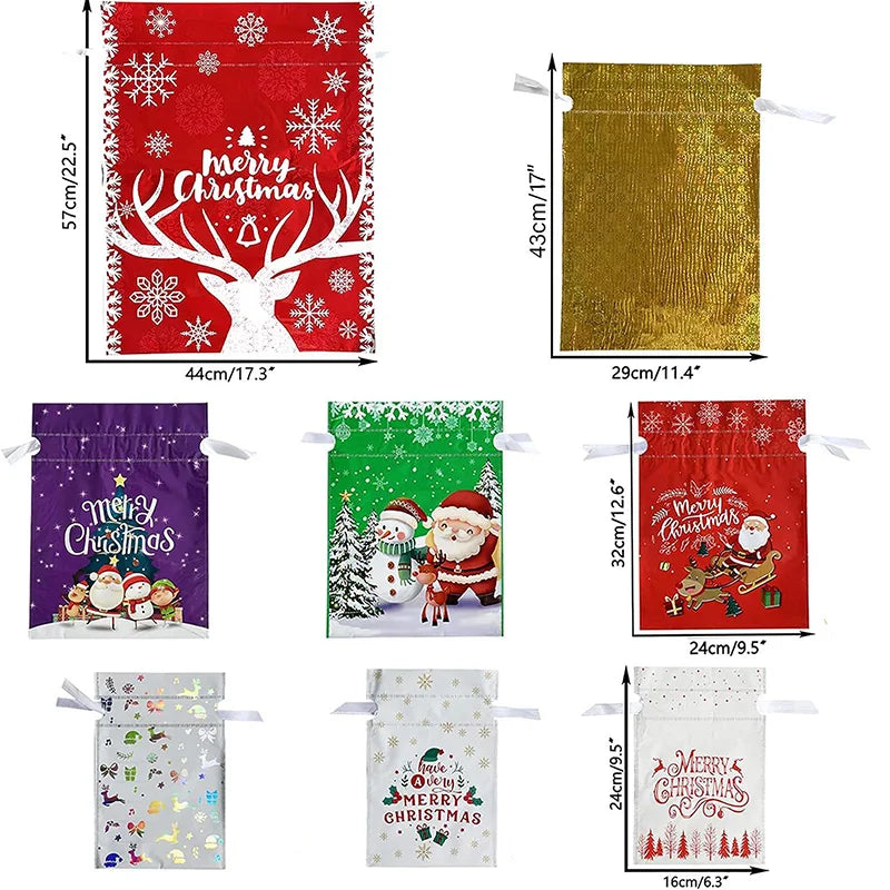 Christmas Gift Bags Large Capacity Merry Christmas Drawstring Gift Packaging Bags 2025 Navidad Party Candy Cookie Wrap Pouch