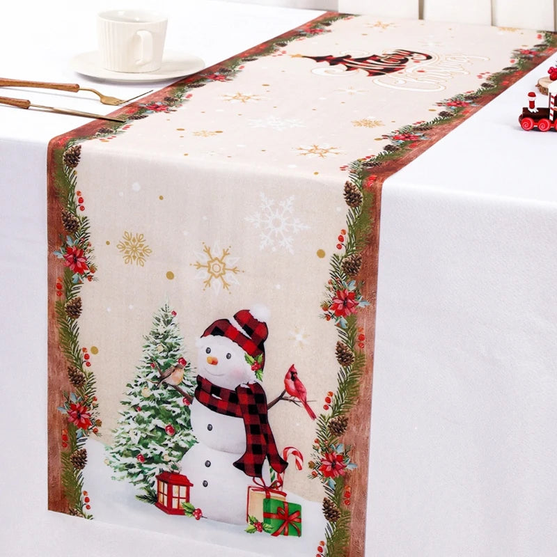 Santa Claus Christmas Table Runner Christmas Decorations For Home 2024 Xmas Table Flag Navidad Noel Gifts New Year Tablecloth