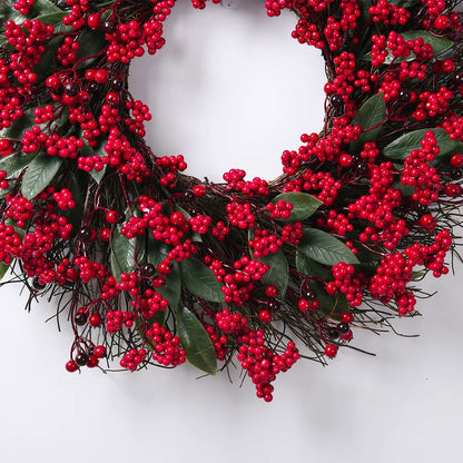 YeeNanee Christmas Decoration Wreaths for Front Door Handmade Cypress Leaf Red Berry Pine Wreath Xmas Home Wall Window Decor