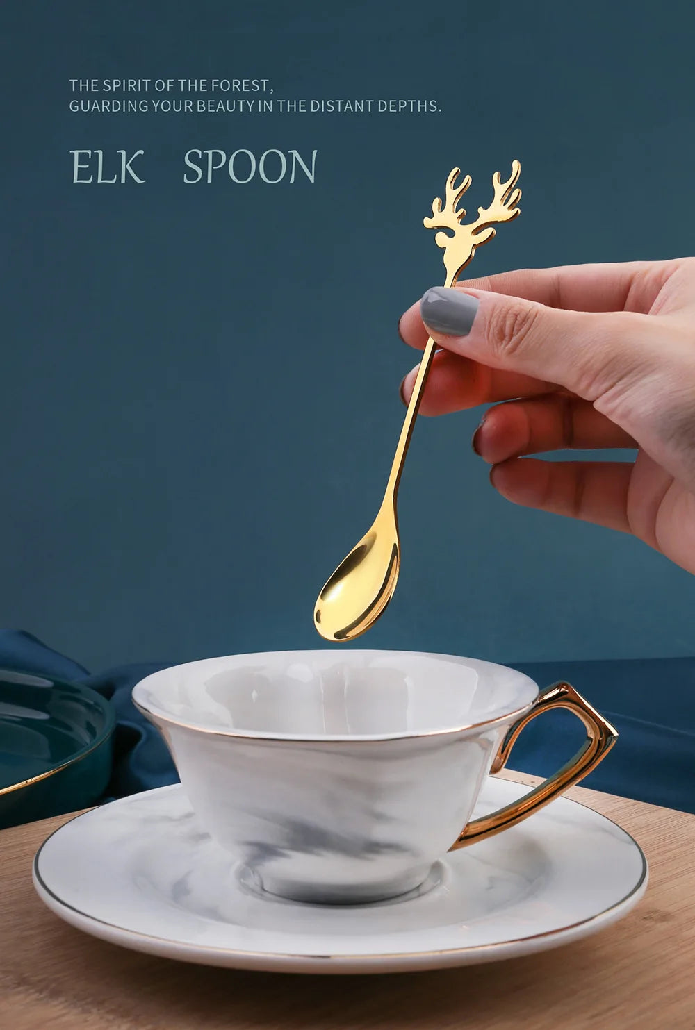 4pcs Christmas Elk Head Shape Stainless Coffee Spoon New Year 2024 Christmas Decoration Table Decor for Home Navidad 2023 Gifts