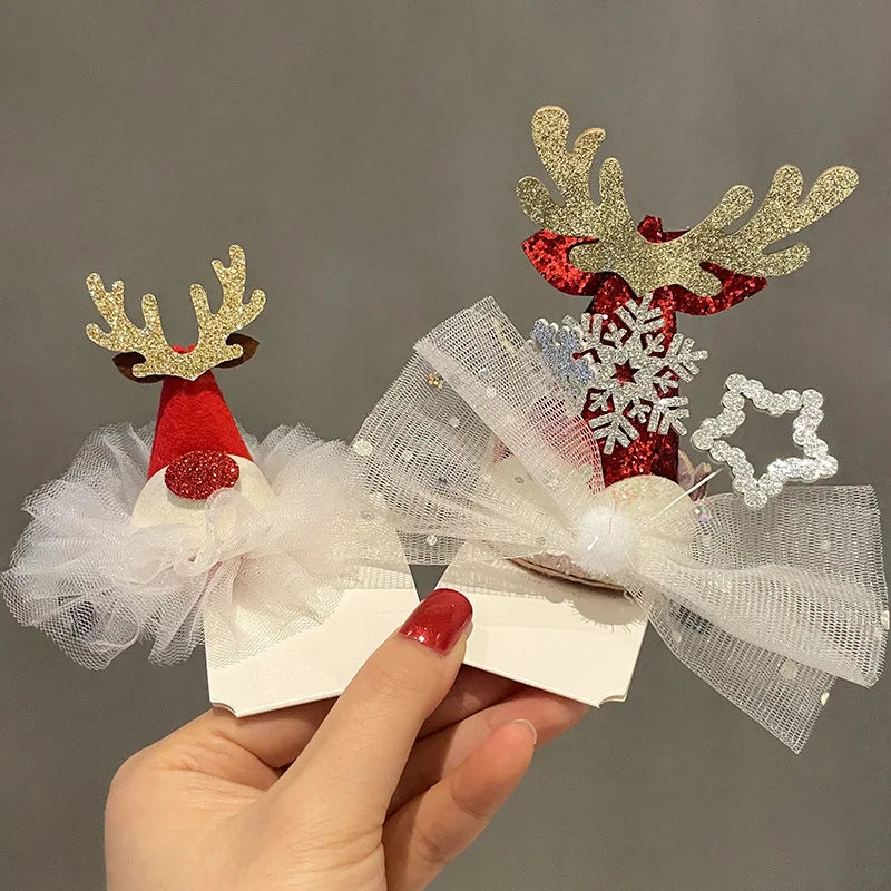 Christmas Hair Clips Girls Cute Deer Ear Party Headbands Xmas Hair Clips Hairpin Antlers Festive Headdresses Gifts Navidad Decor