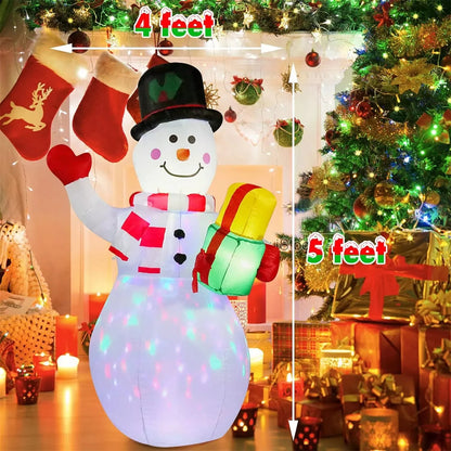 5FT Christmas Inflatables Snowman Outdoor Toys Blow Up Snowman With LED Lights