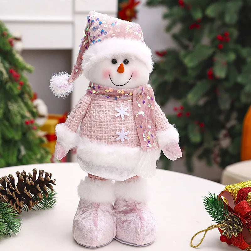 1pc- Christmas Decorations Pink Old Man Snowman Elk Telescopic Figure Window Bedroom Display Christmas Gifts