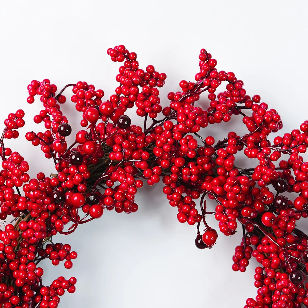 YeeNanee Christmas Decoration Wreaths for Front Door Handmade Cypress Leaf Red Berry Pine Wreath Xmas Home Wall Window Decor