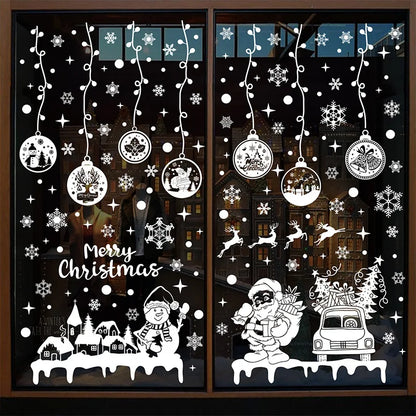 1SET Christmas Tree Window Clings White Reindeer Snowflake Xmas Window Decorations Sticker Reusable Christmas Window Door Decals