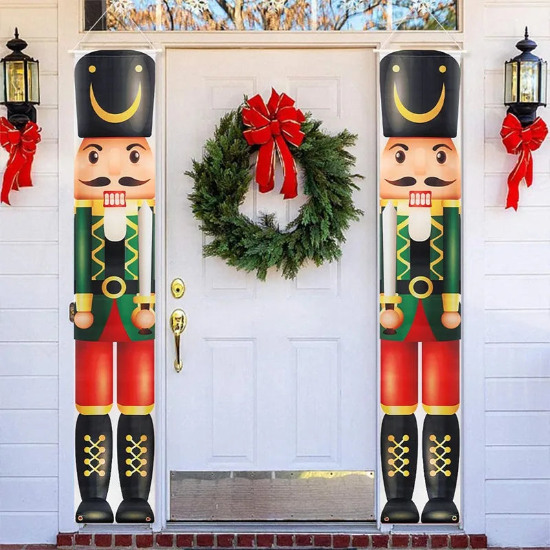 2PCS Nutcracker Soldier Banner Christmas Door Curtain Merry Christmas Decoration for Home 2024 Xmas Navidad Natal New Year Gifts