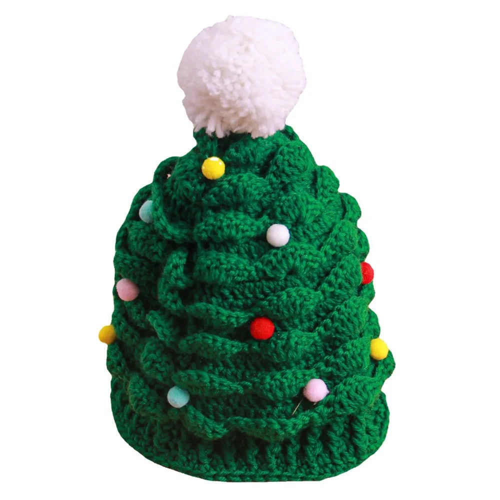 1pc Creative Christmas Tree Knitted Hat Children Adults Party Dressing Handmade Woolen Hat Winter Warm Hat Gift Hat