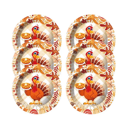 Thanksgiving Turkey Cartoon Theme Disposable Tableware Paper Plates Cups Balloons Flag Birthday Family Party Decoration Supplies