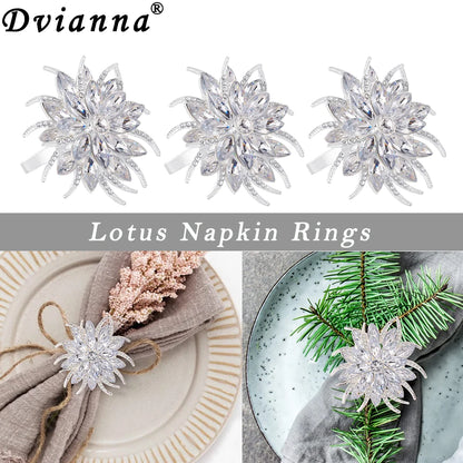 6Pcs Lotus Napkin Rings Holder Rhinestone Flower Napkin Buckles for Wedding Thanksgiving Christmas Holiday Decoration HWC93