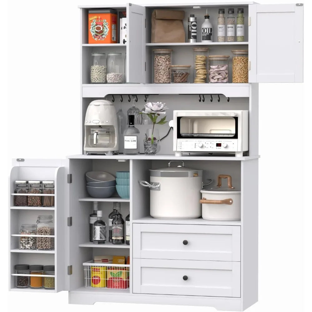 Kitchen Pantry Storage Cabinet,Modern Freestanding Buffet Cabinet with Wine Glass Holder,Food Pantry Cabinet with Doors