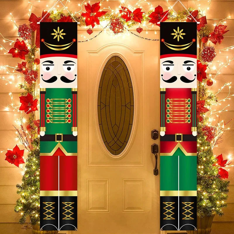 2PCS Nutcracker Soldier Banner Christmas Door Curtain Merry Christmas Decoration for Home 2024 Xmas Navidad Natal New Year Gifts